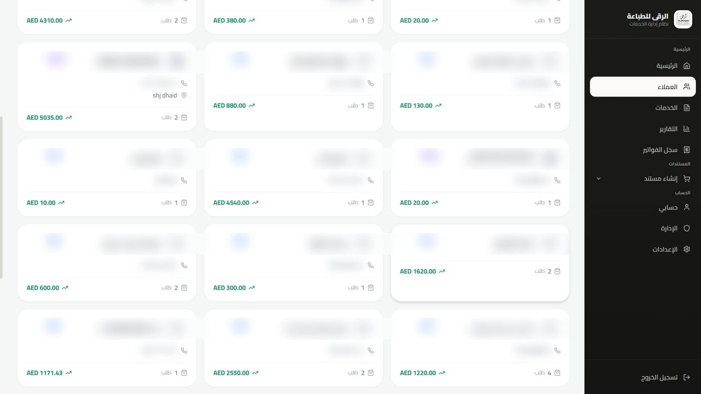 Customer list with totals and orders